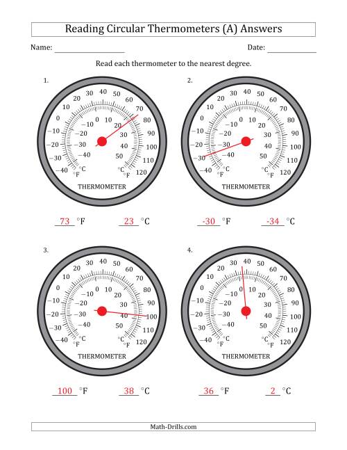 The Reading Temperatures from Circular Thermometers (Fahrenheit Dominant) (A) Math Worksheet Page 2