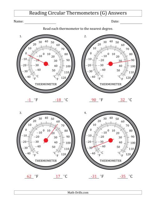 The Reading Temperatures from Circular Thermometers (Fahrenheit Dominant) (G) Math Worksheet Page 2