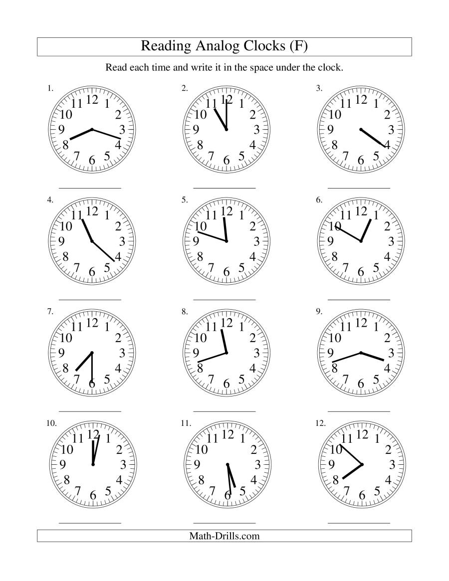 Reading Time on an Analog Clock in 1 Minute Intervals (F)