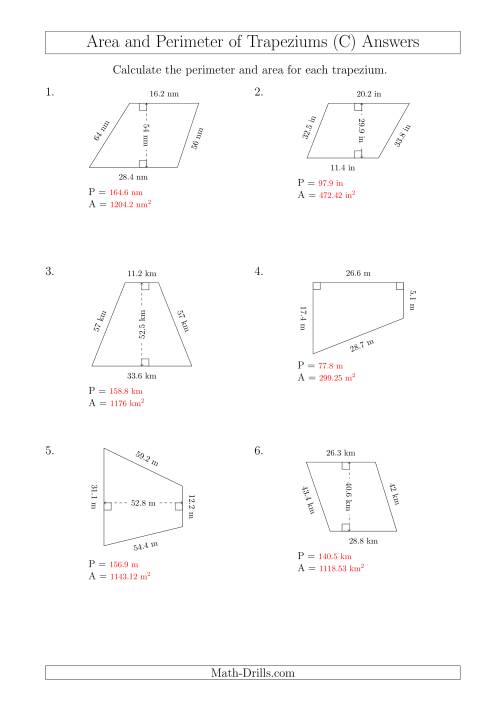 Calculating Area and Perimeter of Trapeziums (Even Larger Numbers) (C)