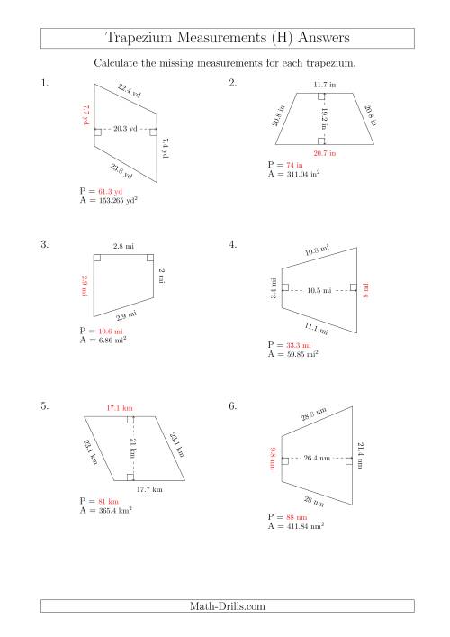 The Calculating Bases and Perimeters of Trapeziums (H) Math Worksheet Page 2