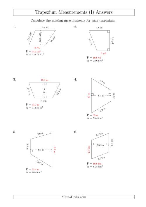 The Calculating Bases and Perimeters of Trapeziums (I) Math Worksheet Page 2