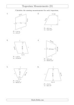 Calculating Bases and Sides of Trapeziums (D) Measurement Worksheet