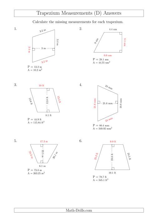 The Calculating Bases and Sides of Trapeziums (D) Math Worksheet Page 2