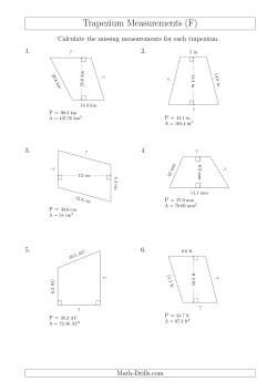 Calculating Bases and Sides of Trapeziums (F) Measurement Worksheet