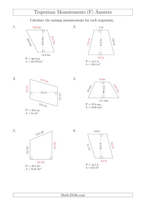 The Calculating Bases and Sides of Trapeziums (F) Math Worksheet Page 2