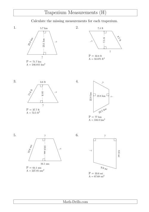 Calculating Bases and Sides of Trapeziums (H)