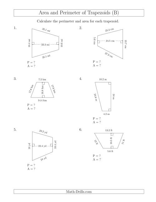 Area And Perimeter Of Trapezoids Worksheet Math Drills