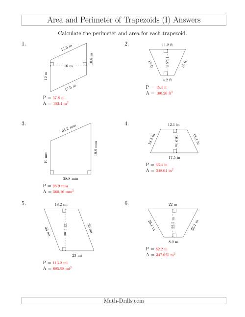 Calculating the Perimeter and Area of Trapezoids (Larger Numbers) (I)