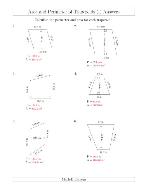 Calculating the Perimeter and Area of Trapezoids (Even Larger Numbers) (I)