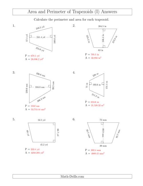 Calculating The Perimeter And Area Of Trapezoids (Larger Still Numbers) (I)