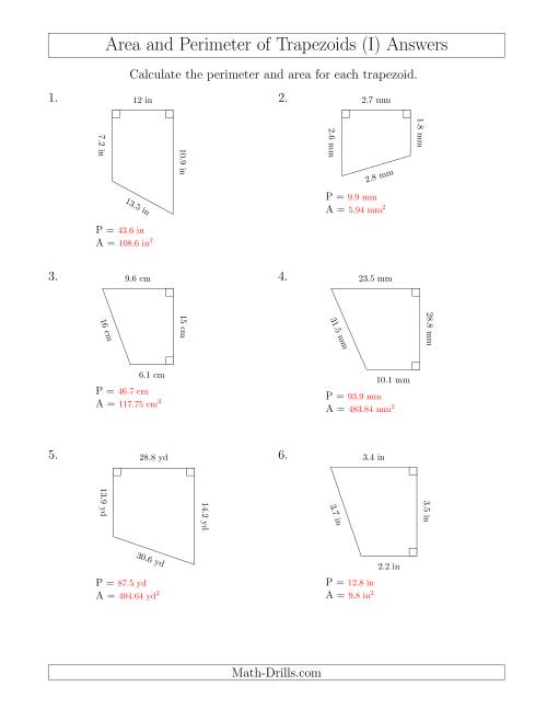 Calculating the Perimeter and Area of Right Trapezoids (I)