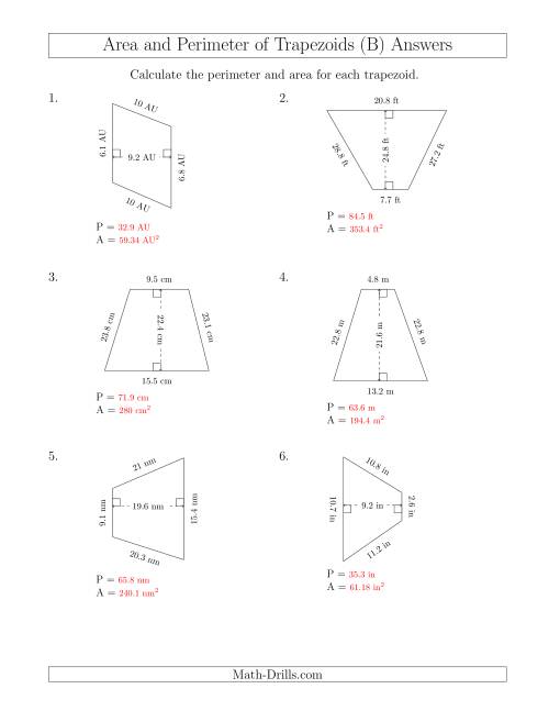 Calculating the Perimeter and Area of Scalene Trapezoids (B)