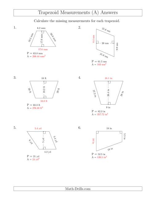 The Calculating Bases and Areas of Trapezoids (A) Math Worksheet Page 2