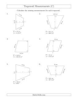 Calculating Bases and Heights of Trapezoids (C) Measurement Worksheet