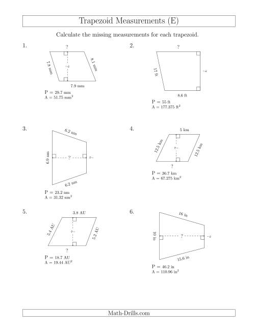 The Calculating Bases and Heights of Trapezoids (E) Math Worksheet
