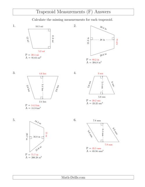 The Calculating Bases and Perimeters of Trapezoids (F) Math Worksheet Page 2
