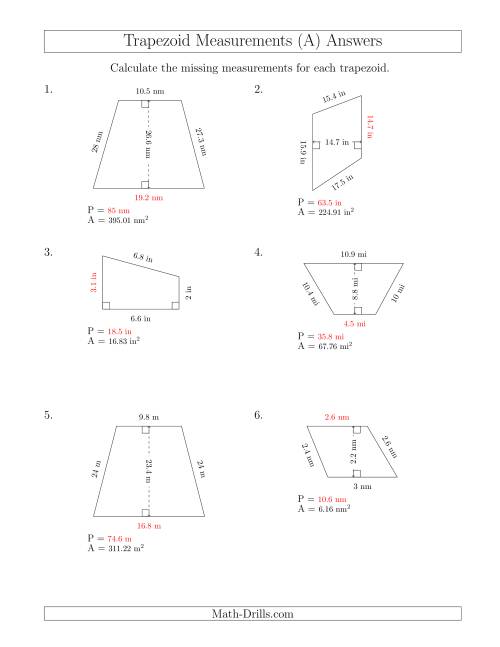 The Calculating Bases and Perimeters of Trapezoids (All) Math Worksheet Page 2