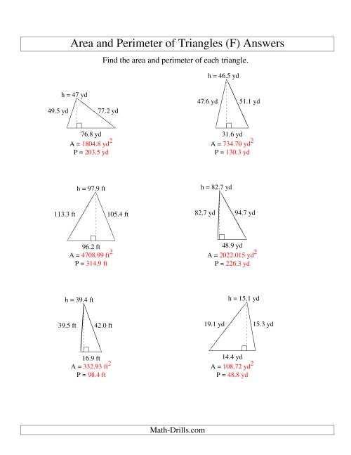 The Area and Perimeter of Triangles (up to 1 decimal place; range 10-99) (F) Math Worksheet Page 2