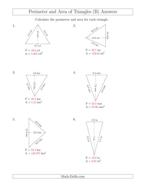 The Calculating the Perimeter and Area of Acute Triangles (Rotated Triangles) (B) Math Worksheet Page 2