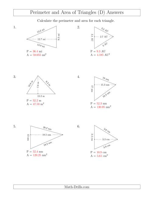 The Calculating the Perimeter and Area of Acute Triangles (Rotated Triangles) (D) Math Worksheet Page 2