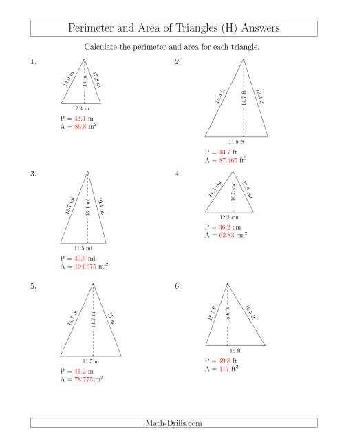 The Calculating the Perimeter and Area of Acute Triangles (H) Math Worksheet Page 2