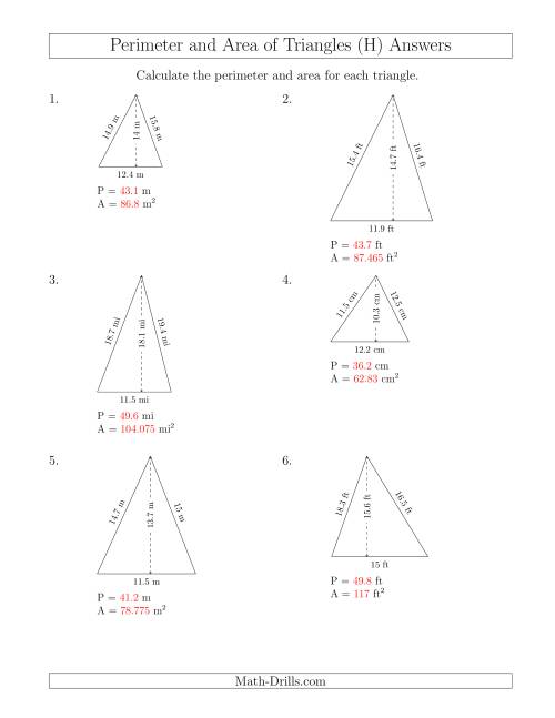 Calculating the Perimeter and Area of Acute Triangles (H)