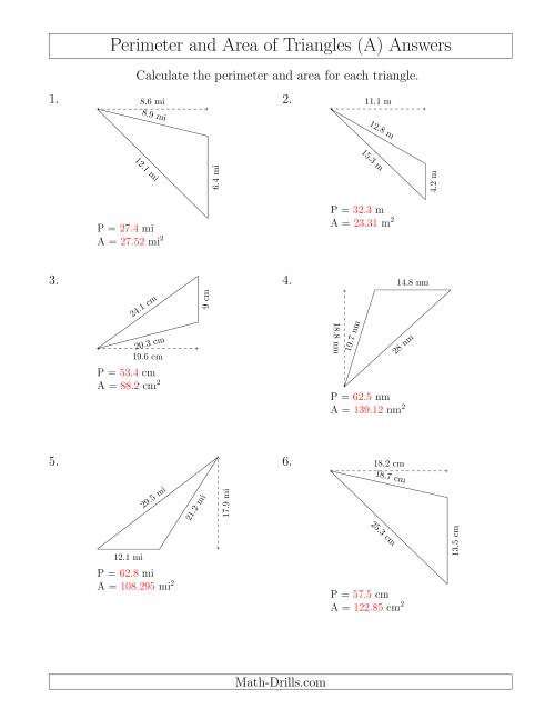 The Calculating the Perimeter and Area of Obtuse Triangles (Rotated Triangles) (A) Math Worksheet Page 2