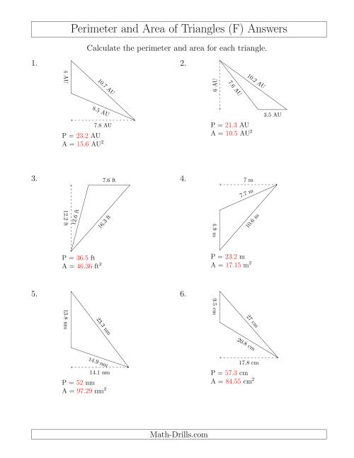 The Calculating the Perimeter and Area of Obtuse Triangles (Rotated Triangles) (F) Math Worksheet Page 2