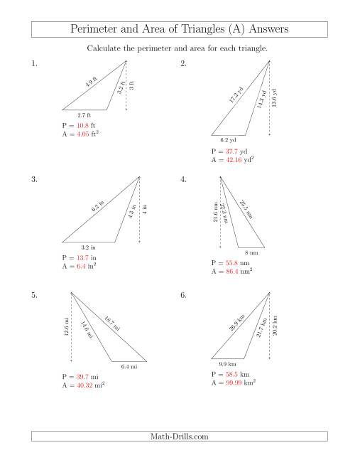 The Calculating the Perimeter and Area of Obtuse Triangles (A) Math Worksheet Page 2