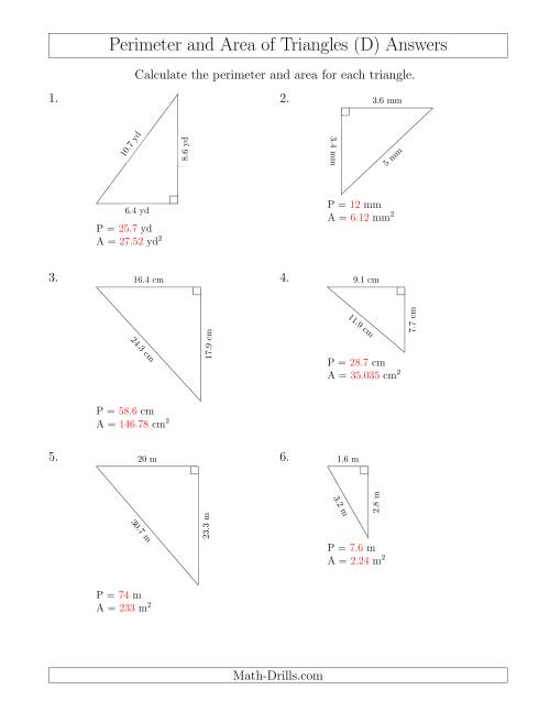 Calculating the Perimeter and Area of Right Triangles (Rotated ...