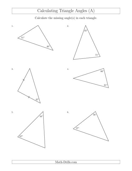calculating angles of a triangle given the other angle s a