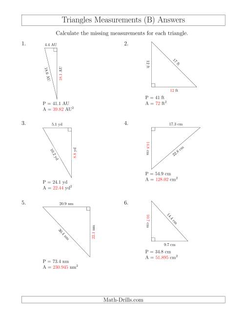 Calculating the Area and Height of Right Triangles (B)