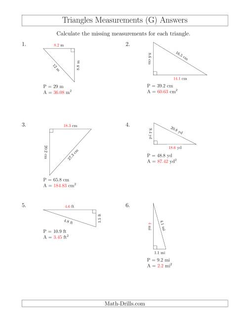 The Calculating the Area and Height of Right Triangles (G) Math Worksheet Page 2