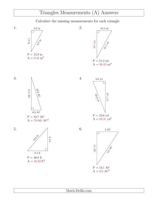 The Calculating the Area and Height of Right Triangles (All) Math Worksheet Page 2