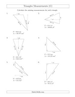 Calculating the Base and Height of Triangles (G) Measurement Worksheet