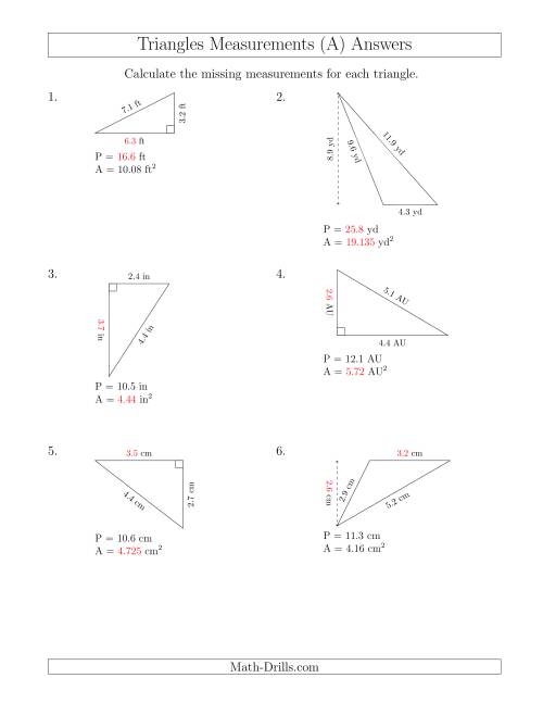 The Calculating Various Measurements of Triangles (A) Math Worksheet Page 2