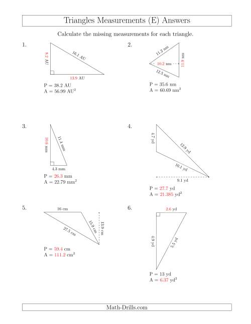 The Calculating Various Measurements of Triangles (E) Math Worksheet Page 2