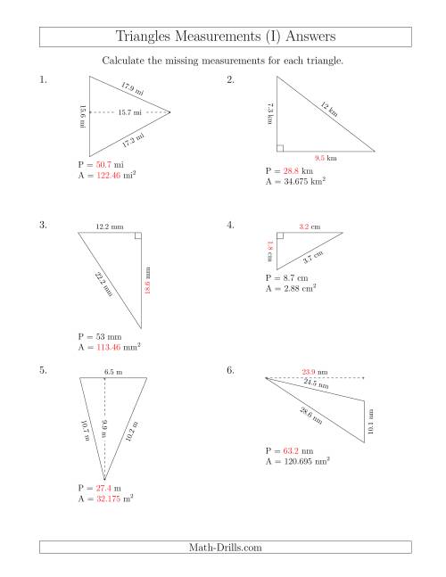 Calculating Various Measurements of Triangles (I)