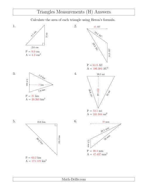 Calculating the Perimeter and Area of Triangles Using Heron's Formula ...