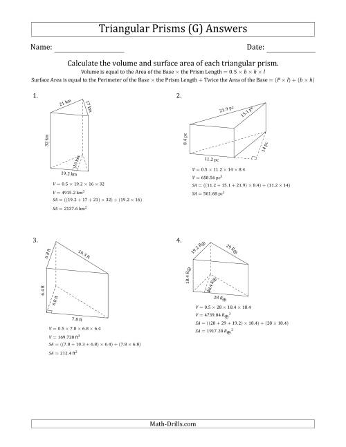 Volume and Surface Area of Triangular Prisms (Black and White) (G)