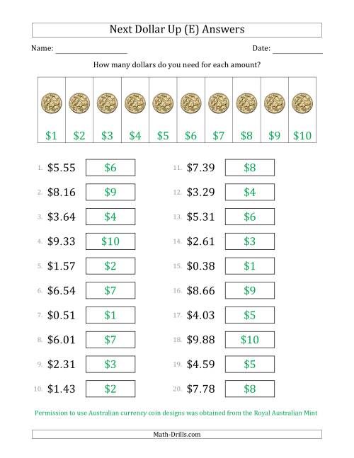 The Next Dollar Up Strategy with Amounts to $10 (Australia) (E) Math Worksheet Page 2