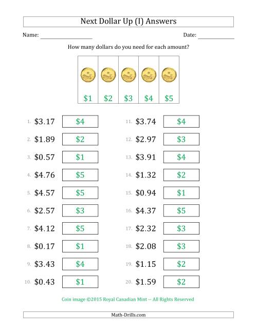 The Next Dollar Up Strategy with Amounts to $5 (Canada) (I) Math Worksheet Page 2