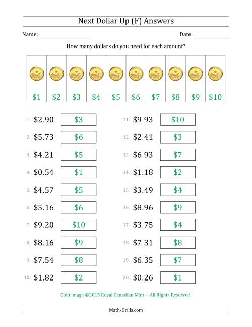 The Next Dollar Up Strategy with Amounts to $10 (Canada) (F) Math Worksheet Page 2