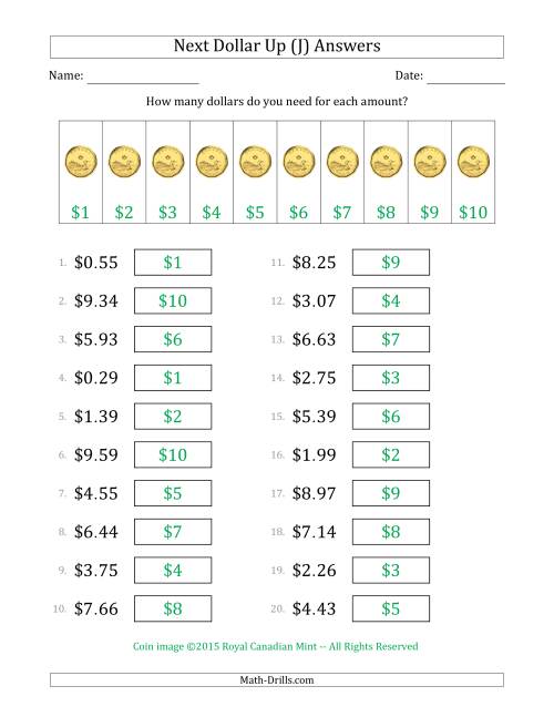 The Next Dollar Up Strategy with Amounts to $10 (Canada) (J) Math Worksheet Page 2