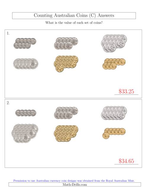 The Counting Australian Coins Sorted Version (C) Math Worksheet Page 2