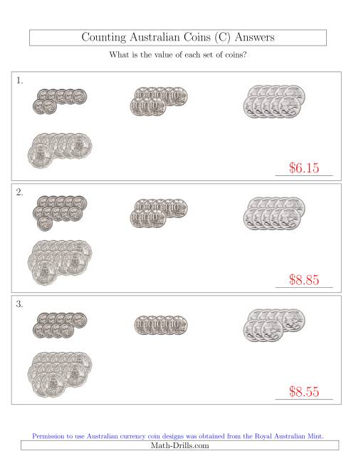 The Counting Australian Coins (No Dollar Coins) Sorted Version (C) Math Worksheet Page 2