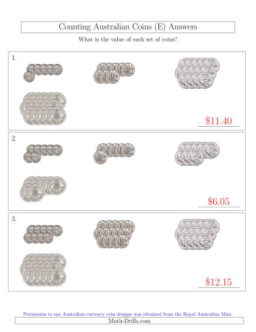 The Counting Australian Coins (No Dollar Coins) Sorted Version (E) Math Worksheet Page 2