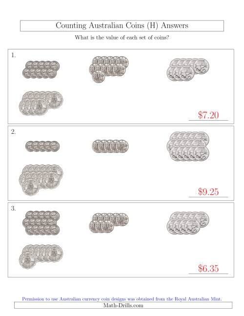The Counting Australian Coins (No Dollar Coins) Sorted Version (H) Math Worksheet Page 2
