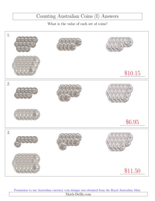 The Counting Australian Coins (No Dollar Coins) Sorted Version (I) Math Worksheet Page 2